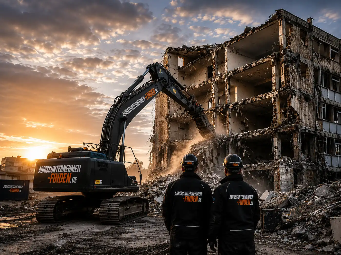 Entkernung durch Abrissunternehmen deutschlandweit mit Bagger und Rückbauarbeiten auf einer Baustelle