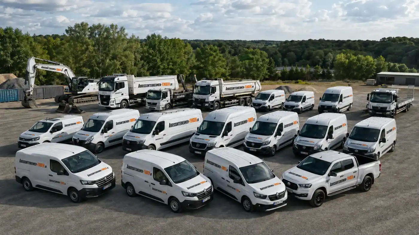 Fahrzeugflotte und Technik für Hausabriss Rückbau Containerlogistik und Bauschuttentsorgung