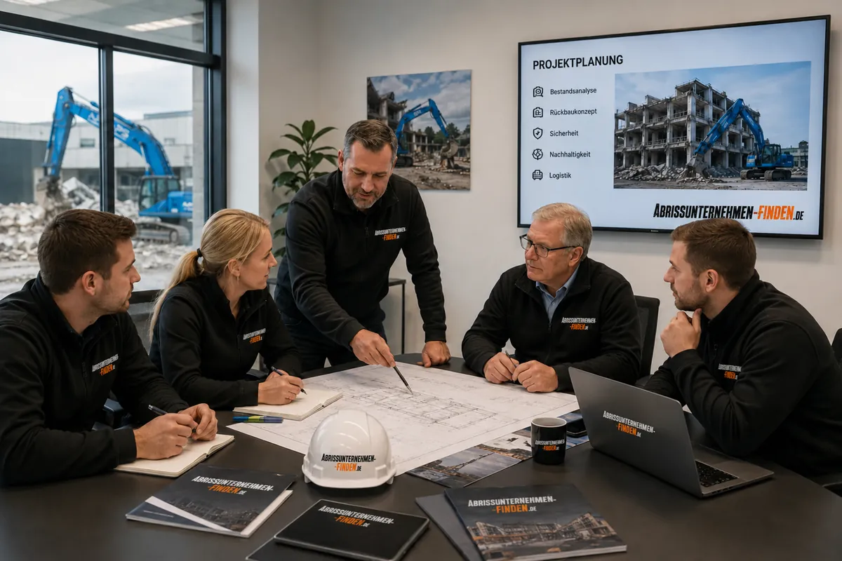 Projektplanung für Industrieabbruch mit Abrissunternehmen zur Abstimmung von Rückbau Ablauf Sicherheit und Kosten
