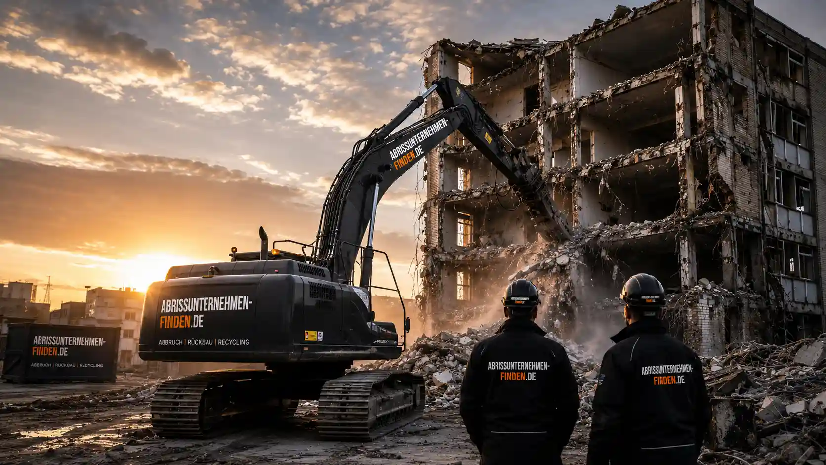 Gebäudeabbruch und Hausabriss mit einem Bagger
