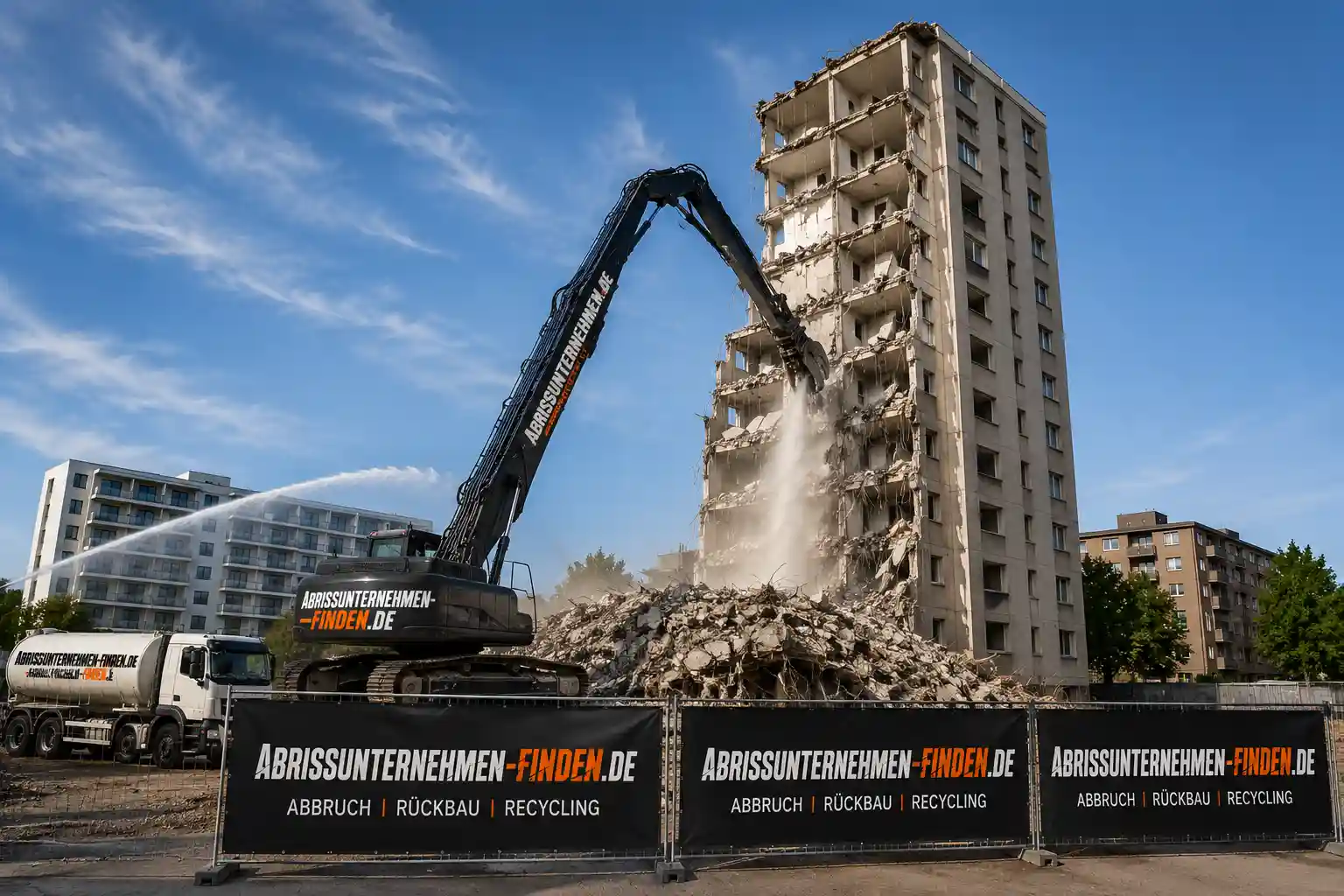 Bagger beim anspruchsvollen Hochhaus- und Industrieabbruch