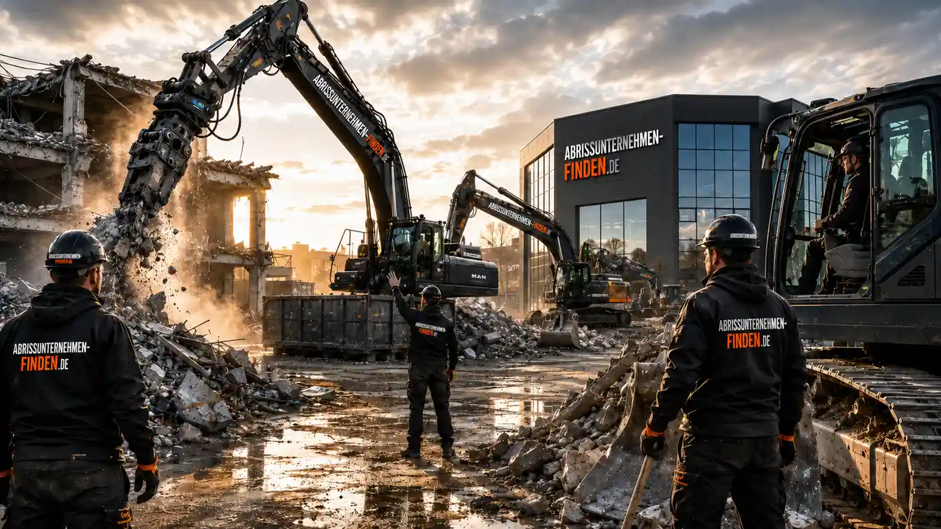 Industrieabbruch und Industrierückbau mit Bagger in einer großen Industriehalle